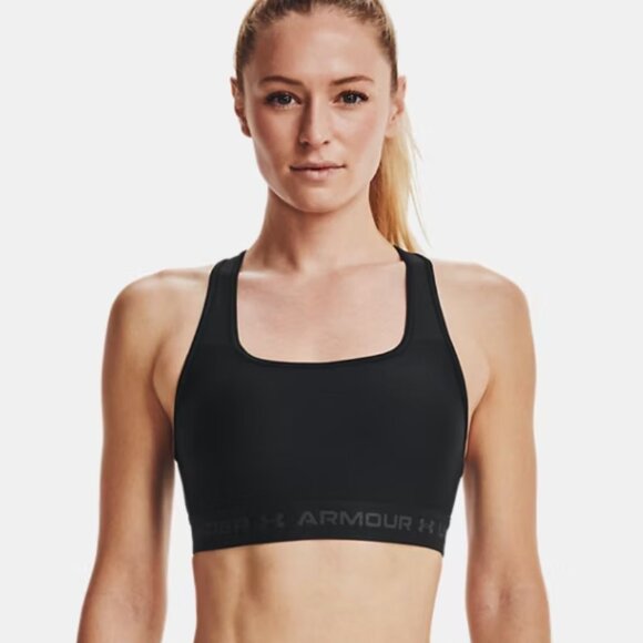 NWT Under Armour® Mid Crossback Sports Bra, Black, Small - Picture 1 of 2